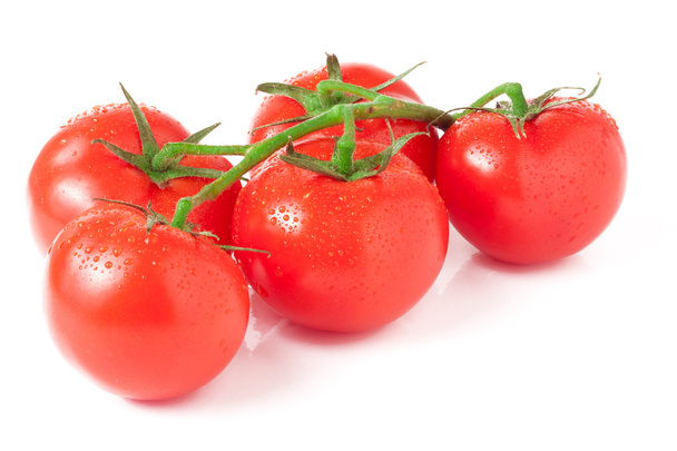 branch five tomatoes isolated on white background - Photo, Image