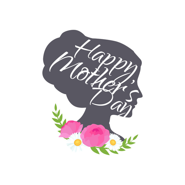 Vector illustraion greeting cart Happy Mothers Day lettering woman - Wektor, obraz