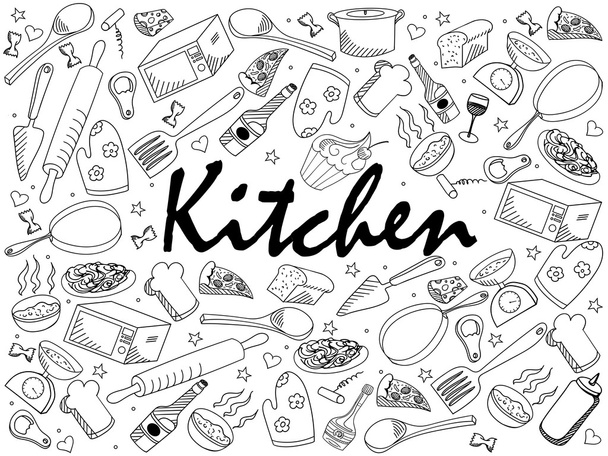 Векторная иллюстрация кухонной раскраски
 - Вектор,изображение