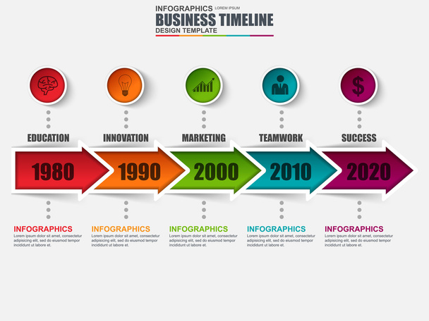 Infographic timeline vector design template. Can be used for workflow layout, data visualization, business concept with 5 options, parts, steps or processes, banner, diagram, chart, web design. - Vector, Image