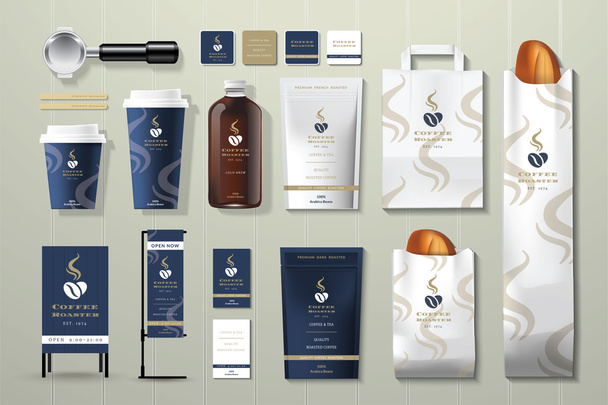 Design-Set zur Corporate Identity des Kaffeerösters - Vektor, Bild