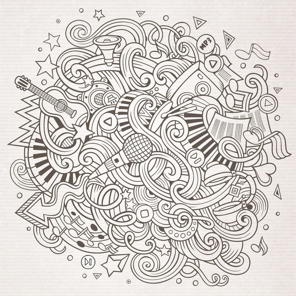 Cartoon hand-drawn doodles Musical illustration - Vector, Image