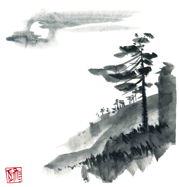 Chinese landscape with pine trees - Photo, Image