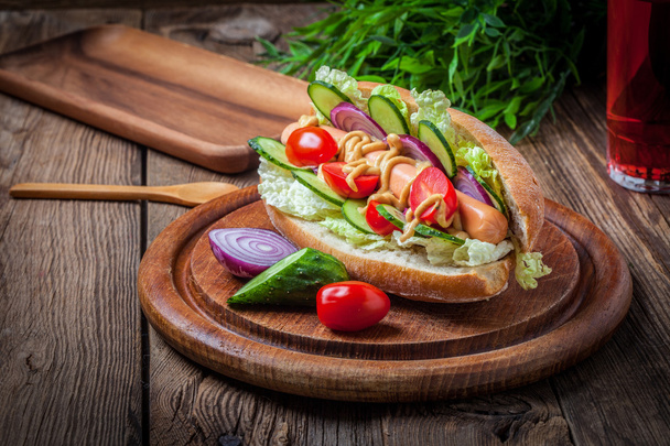 Homemade sandwich on a wooden table. - Foto, imagen