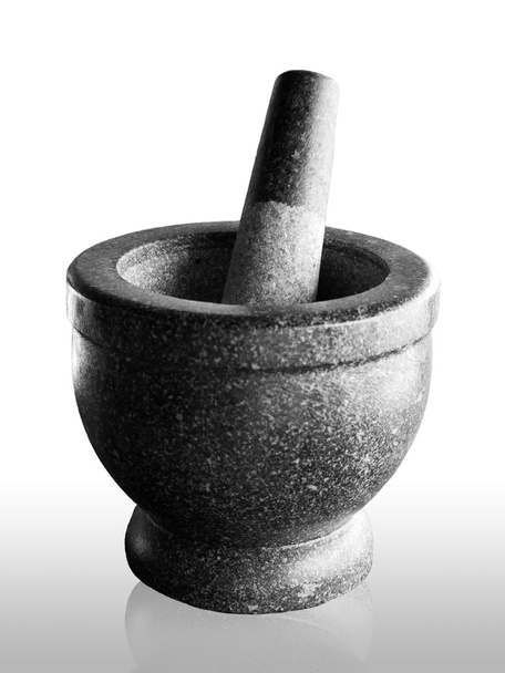 Argamassa de pedra e pilão, ferramenta de cozimento tailandês
 - Foto, Imagem