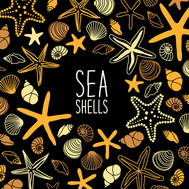  frame with shells and starfishes - Vector, imagen