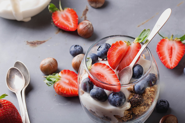 Granola Breakfast with Berries and Yogurt - Photo, Image