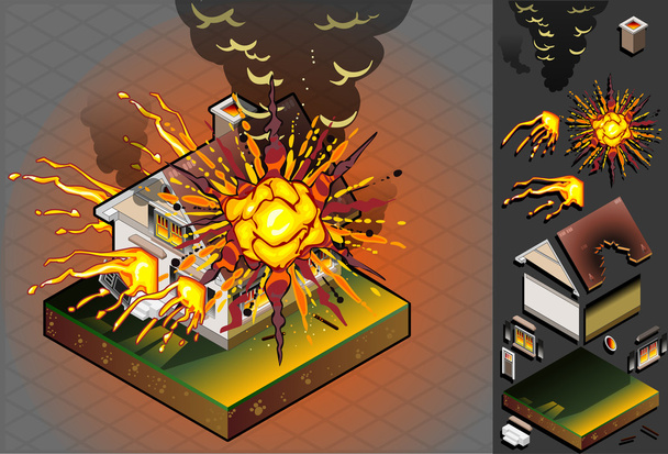 Isometric House hit by explosion - Vector, Image