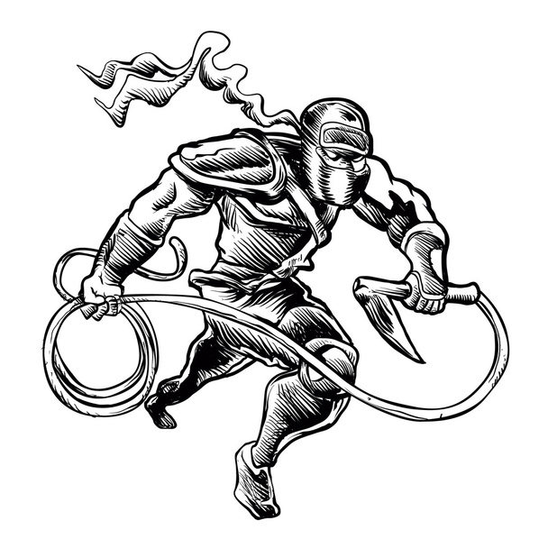 handgezeichnete skizzenhafte Illustration eines Ninjas - Vektor, Bild