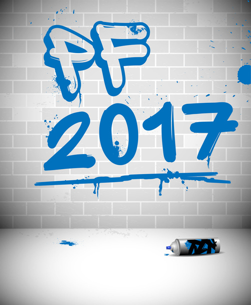 Blue graffiti on brick wall - PF 2017 - Vector, Image