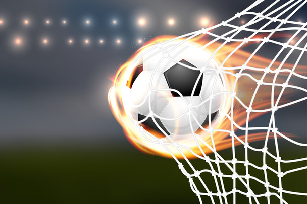Fußball-Ballon mit Flammen im Tor - Vektor, Bild