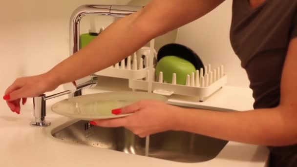 Woman washing dishes  - Filmati, video