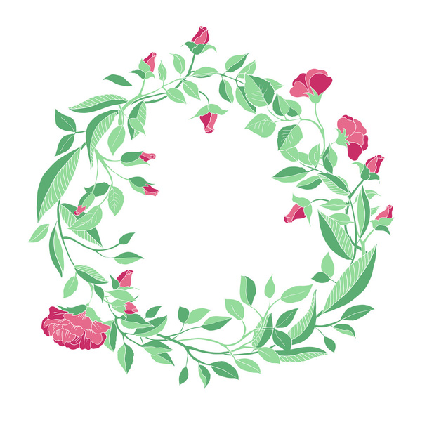 wreath of roses and branches on a white background - Wektor, obraz