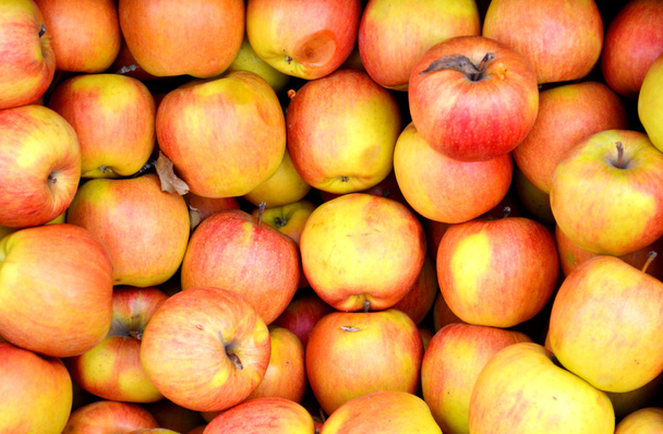 Manzanas rojas y amarillas sabrosas enteras en el mercado
 - Foto, Imagen