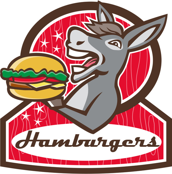 Donkey Serving Burger Diner Retro - Vector, Image