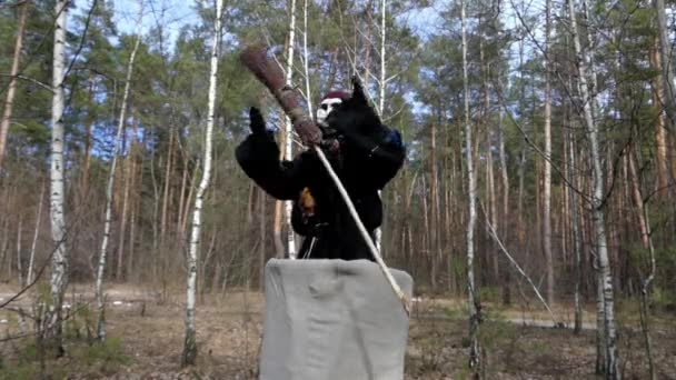 Show of Baba Yaga in the Forest.trick With Broom. - Footage, Video