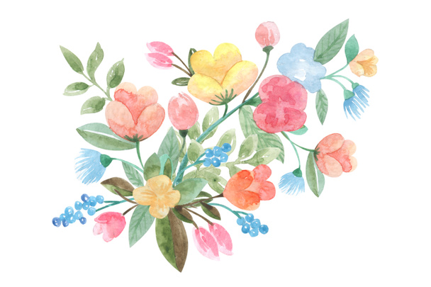 レトロなスタイルの図で水彩画の花のパネル - 写真・画像