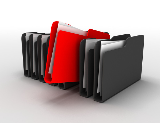 Row of folders and files. 3D illustration isolated on white - Foto, Imagem
