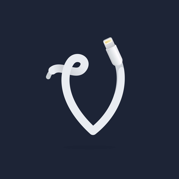 V letter logo formed by lightning cable. - Vector, Image