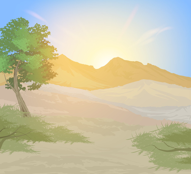 Paysage et coucher de soleil de montagne ciel
 - Vecteur, image