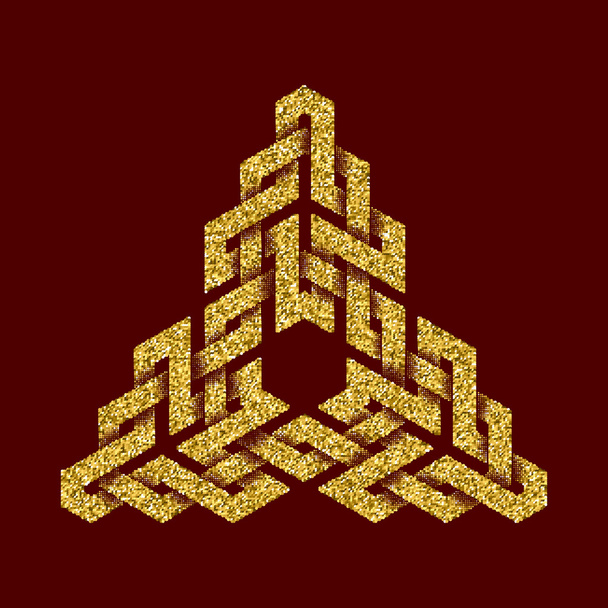 Golden glittering logo symbol in triangular form - Vector, Image