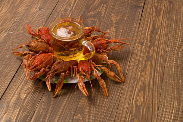 Crayfishes and beer mug on the plate - Photo, Image