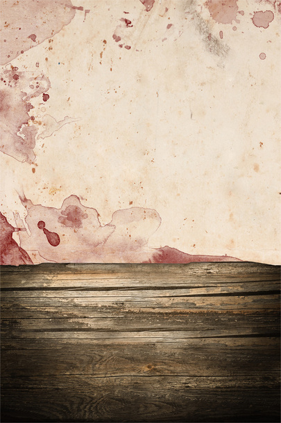 Ahşap üzerinde kan lekeleri ile yaşlı kağıt - Fotoğraf, Görsel