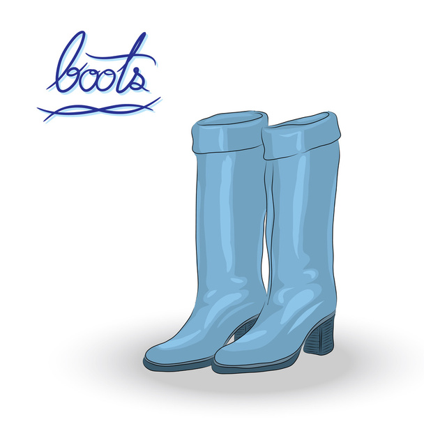 Blauwe laarzen, mode laarzen in handgetekende stijl - Vector, afbeelding