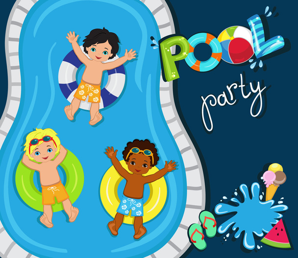 Pool party for boys.Vector Illustration. - Vector, Image