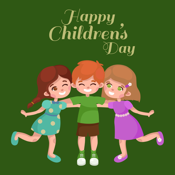 Vector illustration kids playing, greeting card happy childrens day background - Vettoriali, immagini
