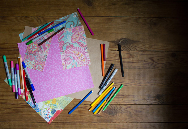 colored pencils and felt-tip pens - 写真・画像