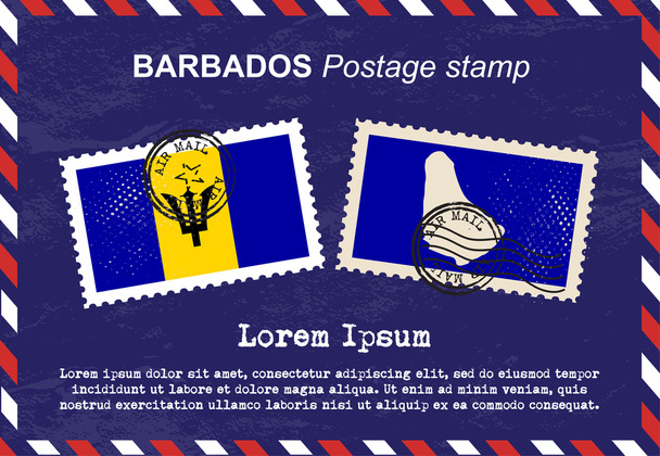 Μπαρμπάντος γραμματόσημο γραμματόσημο, vintage σφραγίδα, φάκελος αλληλογραφίας αέρα. - Διάνυσμα, εικόνα