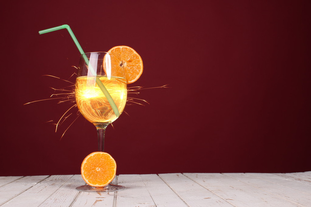 Sweet cocktail. Sparkler with champagne glass - Fotó, kép