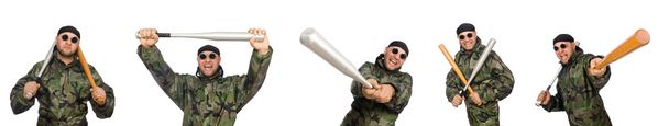 Soldado com bastão de beisebol em branco - Foto, Imagem