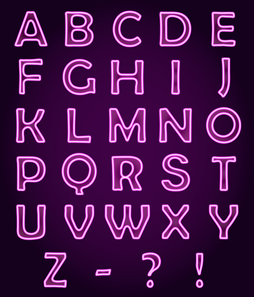 Neon light letters Alphabet ABC, vector font illustrations. - Vecteur, image
