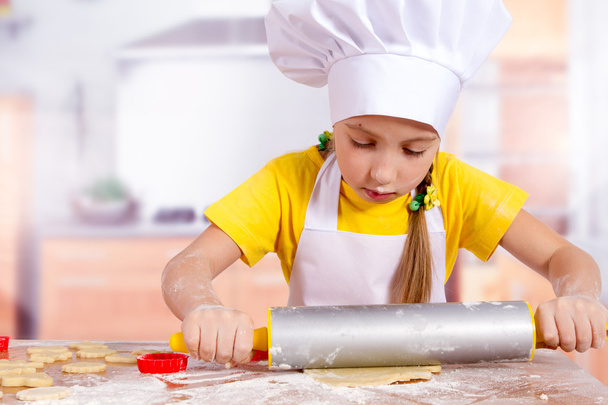 little chefs cook the biscuits, cut dough figurines - Photo, Image