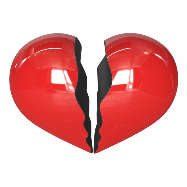 Σπασμένη κόκκινη καρδιά. 3D απεικόνιση - Φωτογραφία, εικόνα