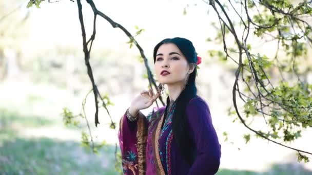 Aziatische jonge vrouw poseren voor de fotograaf - Video