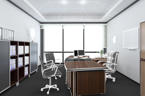 3D interieur weergave van een kantoor - Foto, afbeelding