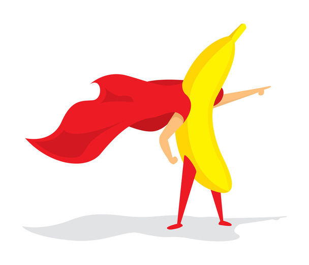 Banana super hero standing with cape - Vektör, Görsel