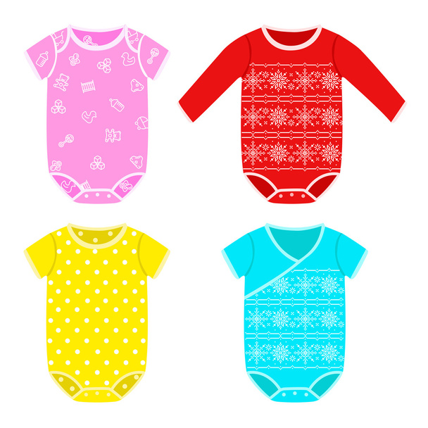 niedlichen bunten Kostümen für Babys mit lustigen Drucken - Vektor, Bild