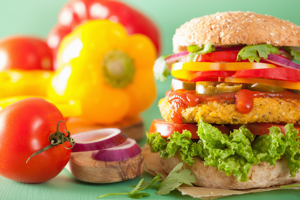 veggie chickpea and sweetcorn burger with pepper jalapeno onion - Photo, Image