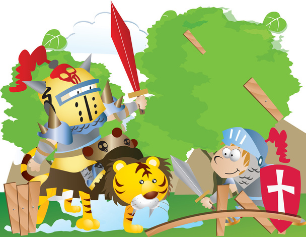 digitale illustrattion van ridders met zwaarden - Vector, afbeelding