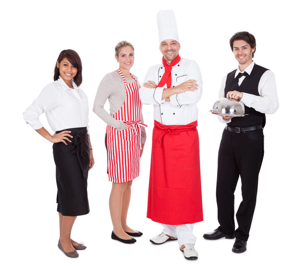 Grupa szefa kuchni i kelnerzy - Zdjęcie, obraz