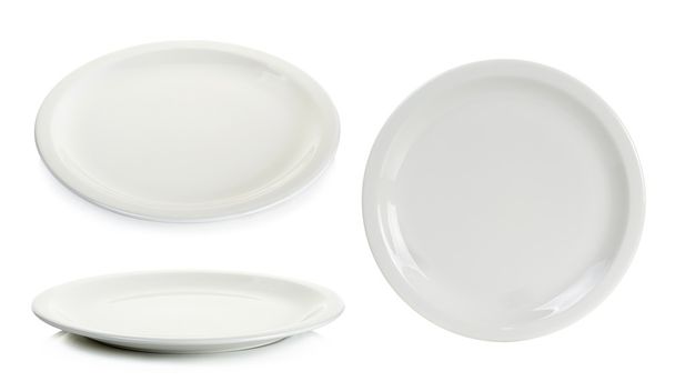 Empty white circle plate isolated on white - Photo, Image
