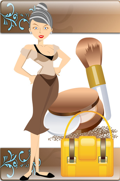 attractive model with make-up kit. - Vector, Image