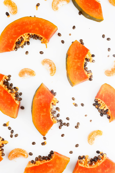 Papaya y mandarina fondo de fruta
 - Foto, imagen