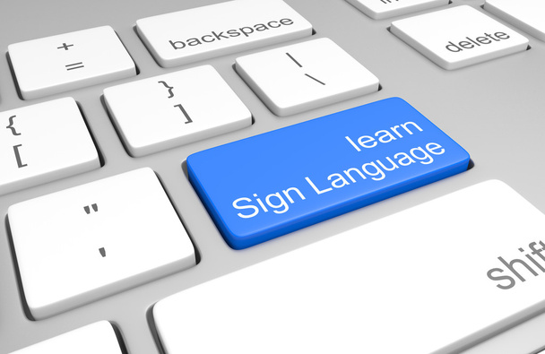 Learn Sign Language key on a computer keyboard for online classes to speak, read, and write the language, 3D rendering - Photo, Image