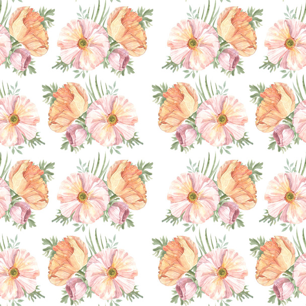 Blumenpaneel im Retro-Stil Illustration eines Aquarell-Musters - Foto, Bild