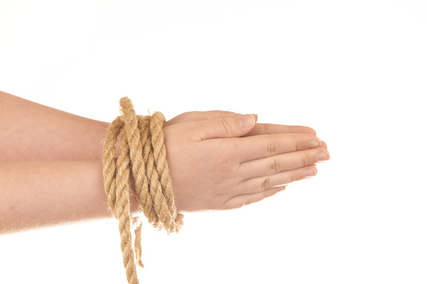 Hands tied with natural hemp - Photo, Image